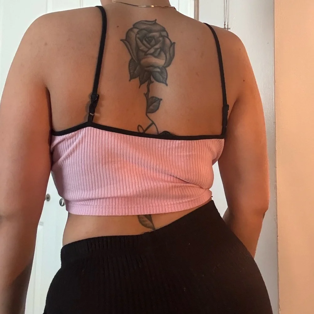 Pink Ribbed Crop Top - No Bad Vibes - Picture 3 of 4